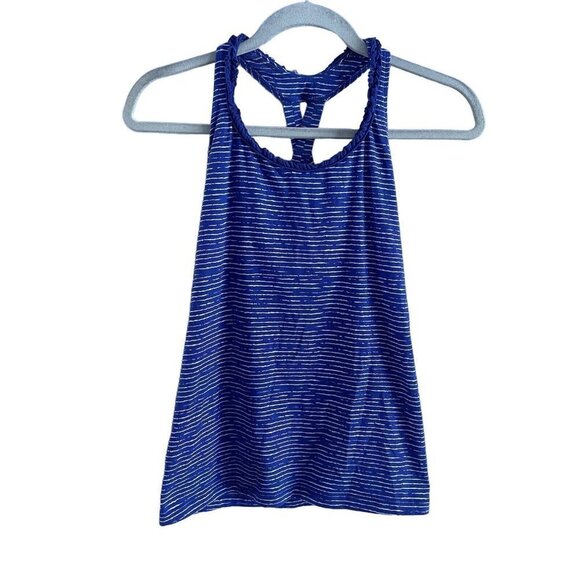 Lucy Women XS Blue White Striped Criss Cross Back Shelf Bra Athletic Tank Top - Picture 1 of 11